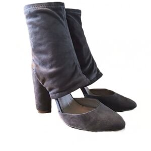 FRH FAUX SUEDE TAUPE ANKLE SLOUCH SOCK BOOTIE